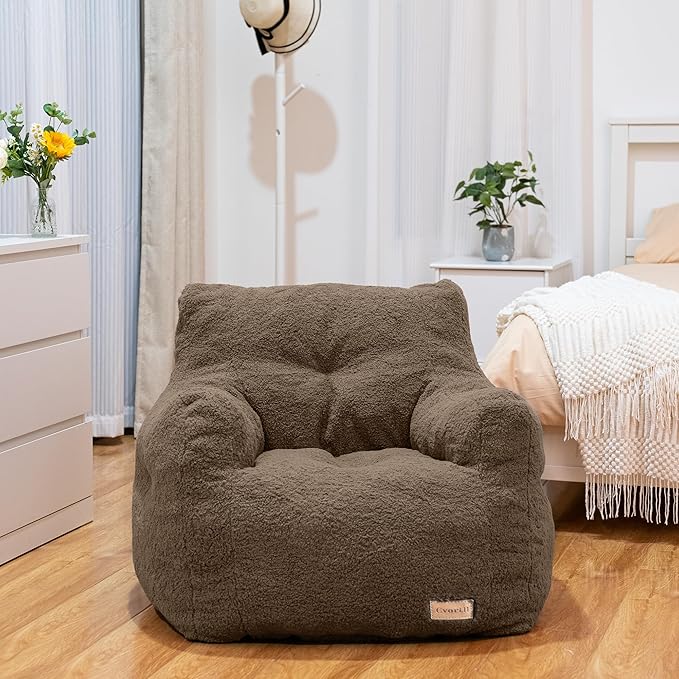 Bean Bag Chair with Filler, Bean Bag Sofa with Tufted Soft Stuffed Filling, Fluffy and Lazy Sofa, Comfy Cozy BeanBag Chairs with Memory Foam for Dorm, Apartment, Living Room (Brown)-Ruum Studio Home