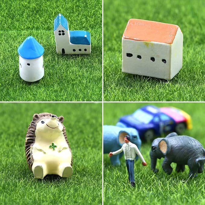 Elcoho 18 Pieces Fake Grass for Crafts Fairy Garden 6 x 6 Inches Artificial Garden Grass for Miniature Ornament Dollhouse DIY Decoration-Ruum Studio Home