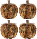 naturevibe 4.3 Inches Elegant Feathered Pumpkin Decor Set of 4 for Thanksgiving Decorations, Natural Feather Pumpkins as Fall Home Decor,Centerpieces for Tables or Autumn Harvest Gifts-Ruum Studio Home
