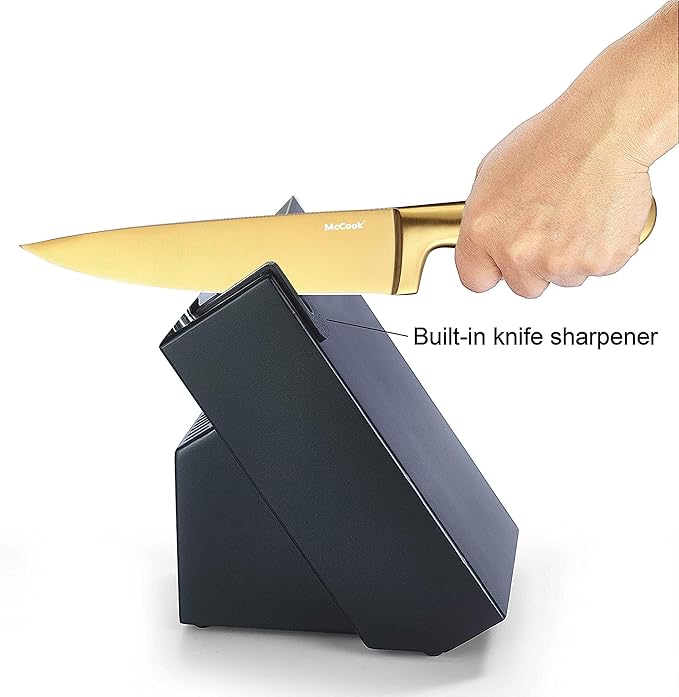 McCook® Knife Sets, Golden Titanium Stainless Steel Kitchen Knife Block Sets with Built-in Sharpener-Ruum Studio Home