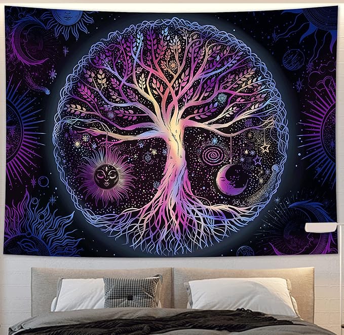 FORATER Tree of Life Tapestry Wall Hanging Colorful Life Tree Tapestries Aesthetic Sun and Moon Galaxy Wall Tapestry for Bedroom Living Room Dorm (61 x 82 Inch, Multicolor)-Ruum Studio Home