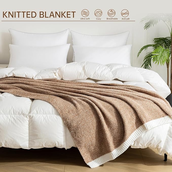 LURKA Fine Knit Throw Blanket - Super Soft Breathable Lightweight Blanket for Couch Bed Sofa (Camel, Throw(50"x 60"))-Ruum Studio Home