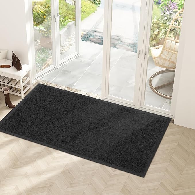 Mibao Dirt Trapper Door Mat for Indoor Outdoor, Waterproof All-Season, All-Weather Doormat, Heavy Duty Non-Slip Entrance Rug, Low Profile Absorbent Entrance Mat Carpet, 72" x 24", Black-Ruum Studio Home