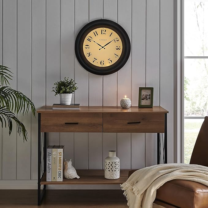 CLXEAST 18 Inch Large Illuminated Wall Clock with AI Smart Night Light Sensor,Modern Farmhouse Wall Clocks for Living Room,Bedroom,Bathroom, Kitchen, Home Office,Oil Rubbed Bronze Black-Ruum Studio Home
