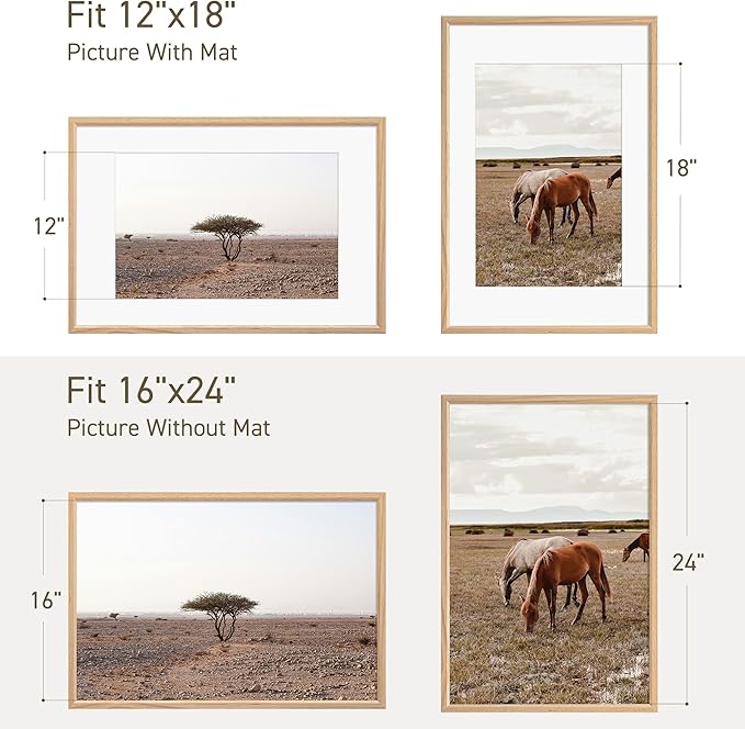 16x24 Poster Frame Natural Solid Oak Photo Frames with 12x18 Removable Mat Wall Hanging Large Handcrafted Frame with HD Plexiglass Wall and Tabletop Display Large Picture Frame-Ruum Studio Home