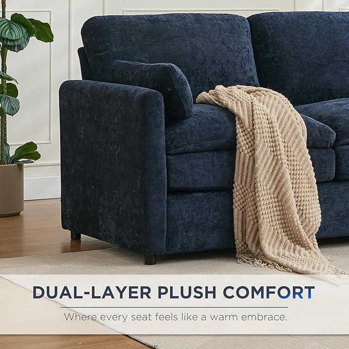 Tbfit Modern Couch Sofa, 89" Cloud Couch w/Pillows, Pocketed Spring Seat, Comfy 3-Seater Plush Foam Cushions, Chenille Fabric Removable Covers, Soft Upholstered Living Room Furniture Home Apartment-Ruum Studio Home