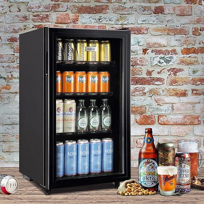 WANAI Mini Fridge Cooler 125Cans Beverage Refrigerator Glass Door Beverage Cooler for Beers Wine Juicer Adjustable Shelves LED Lights for Home, Office or Bar-Ruum Studio Home