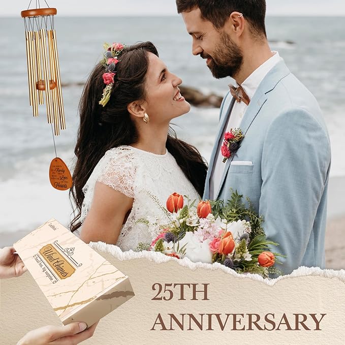 25th Wedding Anniversary Wind Chime, Happy 25th Anniversary Romantic Gifts for Couple, Parents, Wife, Husband, Friends, Sliver Wedding Anniversary's Keepsake Gifts Ideas-Ruum Studio Home