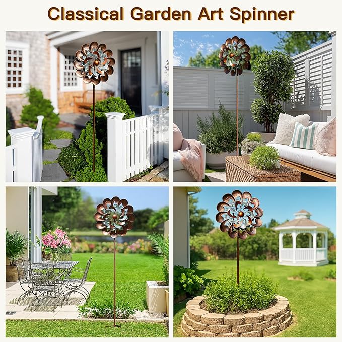 Wind Spinner Outdoor Garden Decor, Wind Spinners for Yard and Garden, 84 inch Copper Wind Sculptures & Spinners, Windmill for Yard Decorations - Larger Spinners-Ruum Studio Home