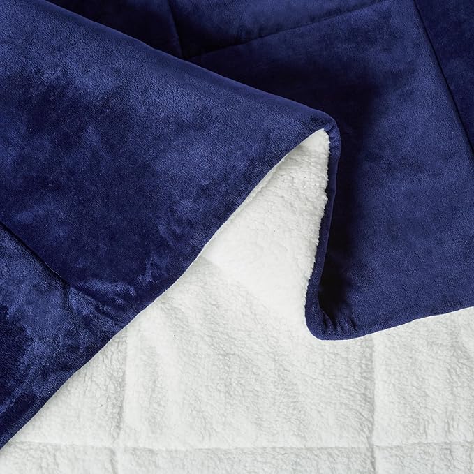 Amazon Basics Reversible Sherpa Comforter Set with Pillow Sham, Navy, Queen/Full-Ruum Studio Home