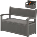 70 Gallon Outdoor Storage Bench Deck Box Lockable for Patio Furniture, Outdoor Porch Bench with Storage Waterproof for Cushions, Garden Tools and Pool Supplies, Grey-Ruum Studio Home