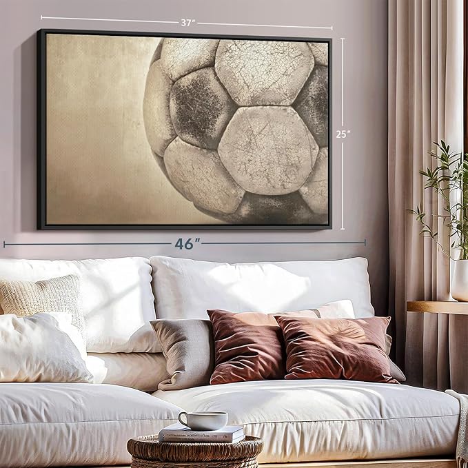 Elephant Stock Worn Soccer Ball Wall Art - Horizontal Framed Canvas - 1-Piece Living Room Wall Decor - Photography sports Canvas Print - Brown and Gray Decor for Wall - 37" X 25"-Ruum Studio Home
