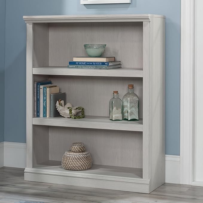 Sauder 3 Tier Book Shelf Wooden Bookcase Multipurpose Bookshelf for Home Office, Living Room, in Glacier Oak-Ruum Studio Home
