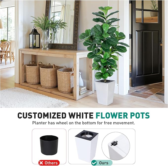 Fiddle Leaf Fig Tree, 5ft Tall Fake Silk Tree in White Planter, Faux Floor Plants with 108 Fiddle Leaves, Artificial Plants for Home Office Decor Indoor-Ruum Studio Home