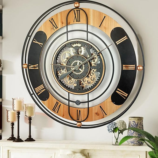The Gears Clock 36'' Inch Real Moving Gear Wall Clock Switzerland Line (Black, 36 inches (90 cm))