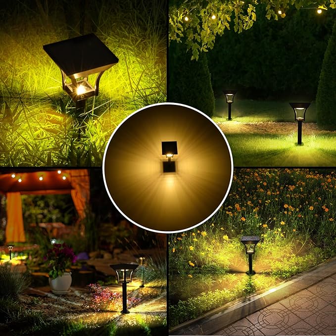 CINOTON Outdoor Solar Landscape Pathway & Wall Lights with 2 Brightness Modes, IP65 Waterproof LED Solar Powered Garden Lights for Patio Lawn Porch Walkway Backyard Driveway Sidewalk Warm White 4 Pack-Ruum Studio Home