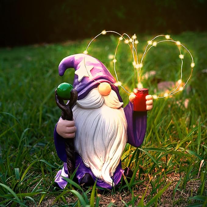 Resin Gnome Statue Outdoor Decor Waterproof Firework Solar LED Lights Gnomes Garden Sculpture Decorations for Outside Lawn Patio Yard Ornament Gifts (Gnome)-Ruum Studio Home