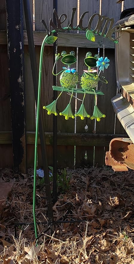 Frog Solar Light Garden Outdoor Decoration Swing Metal Stake Lamp with Welcome Sign Waterproof Patio Yard Decor Gifts-48 inch-Ruum Studio Home