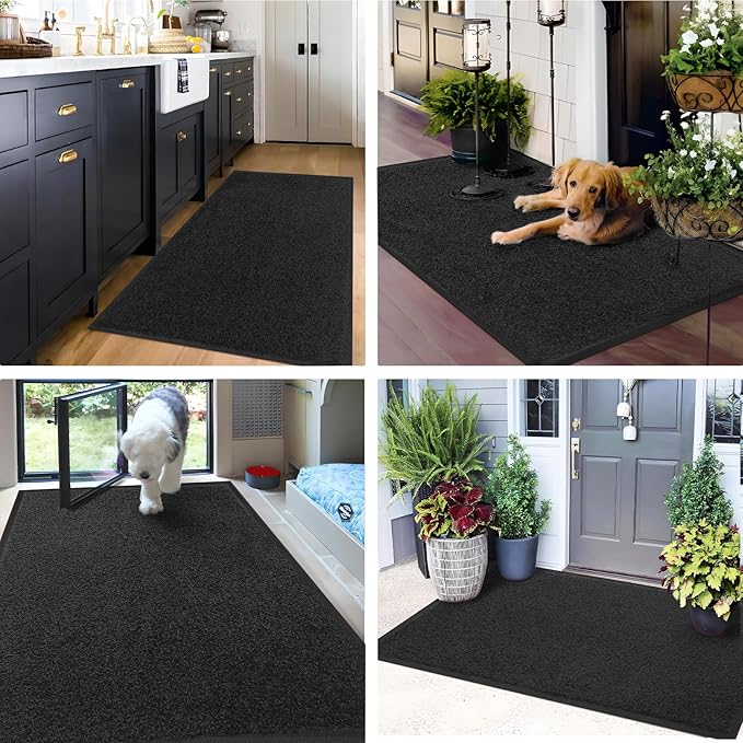 Mibao Dirt Trapper Door Mat for Indoor Outdoor, Waterproof All-Season, All-Weather Doormat, Heavy Duty Non-Slip Entrance Rug, Low Profile Absorbent Entrance Mat Carpet, 48" x 24", Black-Ruum Studio Home