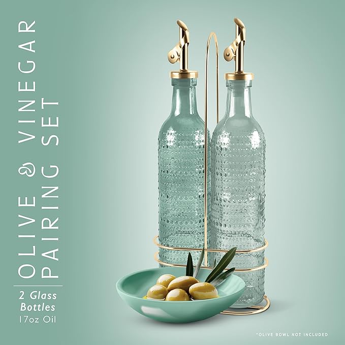 COOK WITH COLOR Glass Olive Oil Bottle Dispenser - 2 Pack- 17oz Oil and Vinegar Cruet - Olive Oil Carafe Decanter for Kitchen-Ruum Studio Home