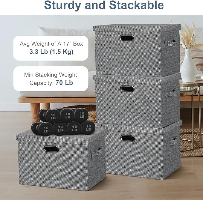 Large 17" 36 Quart Collapsible Stackable Storage Bins with Lids, 3 Packs Black and White Mix Linen Fabric Closet Boxes with Lids, Storage Cube Baskets Container Organizers (17x12x11)-Ruum Studio Home