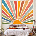 Kanuyee Boho Burning Sun Tapestry Wall Hanging, Retro 70s Abstract Vintage Geometric Rainbow Sunrise Tapestries for Bedroom Living Room Backdrop 60×80 inch-Ruum Studio Home