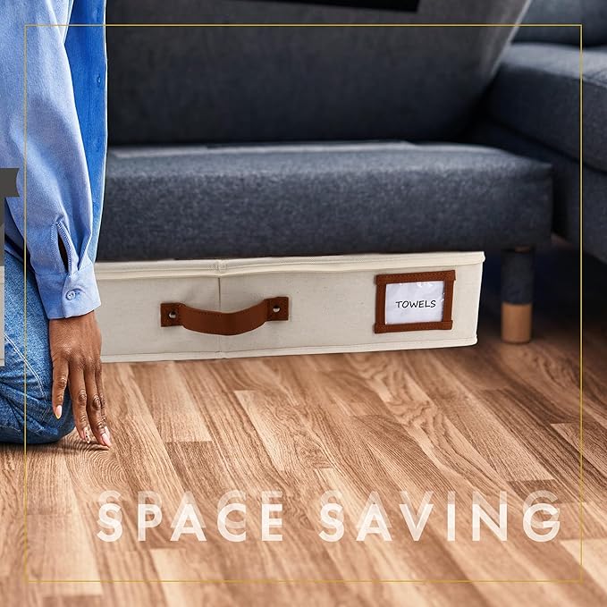 HOMELUX THEORY 2pc Under Bed Storage Containers, Bedroom Under the Bed Drawer Storage Organizer with Bins and Lids, Large Underbed Clothes Storage Box Ideal for Blanket, Fabric, & Shoes (Ivory)-Ruum Studio Home