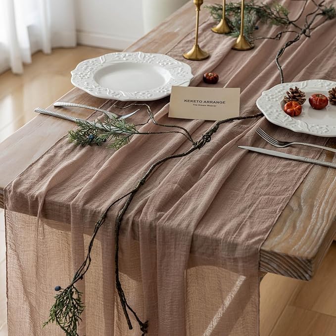6pcs Nude Gauze Rustic Cheesecloth Table Runner 120 Inch 10 FT for Wedding Baby Shower Bridal Shower Birthday Engagement Garden Outdoor Party Long Sheer Boho Decorations-Ruum Studio Home