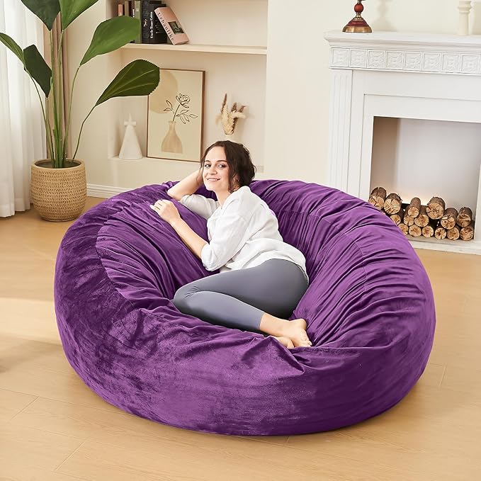 Bean Bag Chairs for Adults - Memory Foam Furniture BeanBag Chair - Kids/Teens Sofa with Soft Micro Fiber Cover - Round Fluffy Couch for Living Room Bedroom College Dorm - 4 ft, Purple-Ruum Studio Home