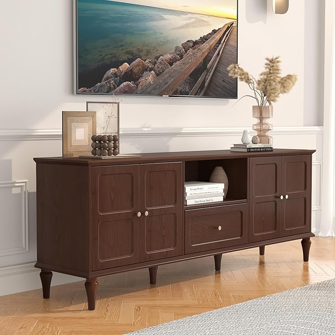 ARTPOWER 67'' Mid-Century Modern TV Stand with Storage Drawer and Doors, Long TV Stand with Adjustable Shelves for 75 Inch TV for Living Room, Bedroom, Brown-Ruum Studio Home