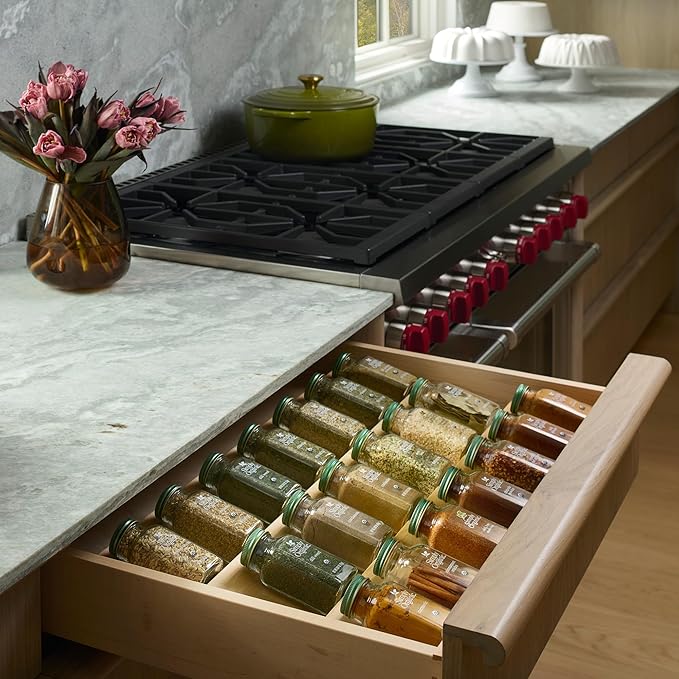 Rev-A-Shelf 3 Tiered Seasoning Organizer for Wooden Kitchen Drawers, Pull Out Spice Rack, 19.75 x 33.15 x 1.74 In, Maple, 4SDI-36-1-Ruum Studio Home