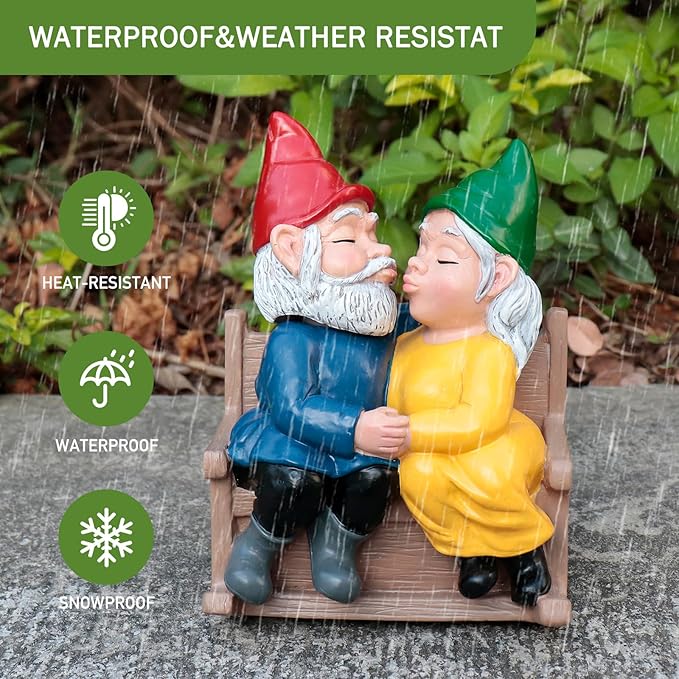 Kiss Garden Gnome Statue Valentine's Day Gifts Couple in Love Collectible Figurine Mr and Mrs Gnome Statue Lover Couple Figurine Romantic Gnome Statue Indoor Outdoor Garden Yard Home Décor-Ruum Studio Home