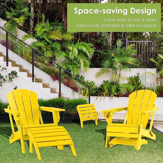 GREENVINES Adirondack-Ottoman | Set of 2 | HDPE Plastic | Outdoor Footrest | All Weather | Foot Rest | Foot Stool | Yellow | for Adirondack Chair | for Patio Backyard Pool-Ruum Studio Home