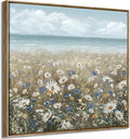 Framed Wall Art for Bedroom Decor Farmhouse Boho Beach Coastal Vintage Floral Ocean Wall Picture Daisy Flowers Sea Canvas Print Nautical Neutral Seascape Artwork for Home Living Room Bedroom Office-Ruum Studio Home