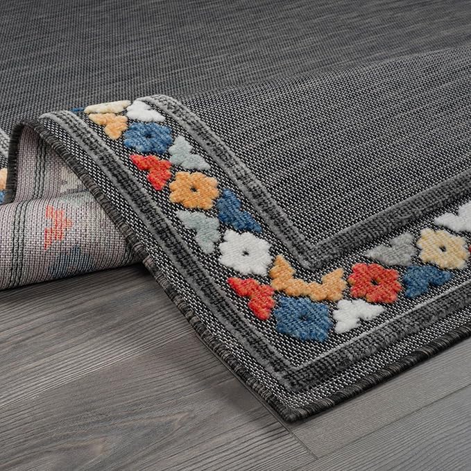 Beverly Rug Outdoor Rug 10x14 Modern Bordered Large Area Rugs for Indoor and Outdoor Patio Easy to Clean Non Shedding Living Room Porch Garden Washable Outside Carpet (10 x 14 Dark Gray)-Ruum Studio Home