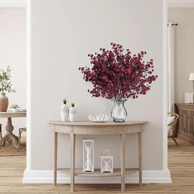 Sggvecsy 15 Pcs Babys Breath Artificial Flowers Gypsophila Bouquets Bulk Real Touch Fake Silk Flowers for Home DIY Floral Arrangement Table Centerpiece Fall Thanksgiving Autumn Decoration (Burgundy)-Ruum Studio Home