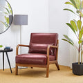 Glitzhome 30.75" H Mid Century Red Accent Armchair, Single Reading Armchair PU Leather Lounge Chair with Walnut Ruberwood Frame-Ruum Studio Home