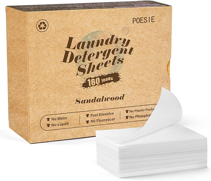 Poesie Laundry Detergent Sheet Sandalwood Scent 160 Sheets Non Plastic Washing Sheets Detergent Travel Laundry Kit No waste Portable Soap Sheet for Machine Wash & Hand Wash-Ruum Studio Home
