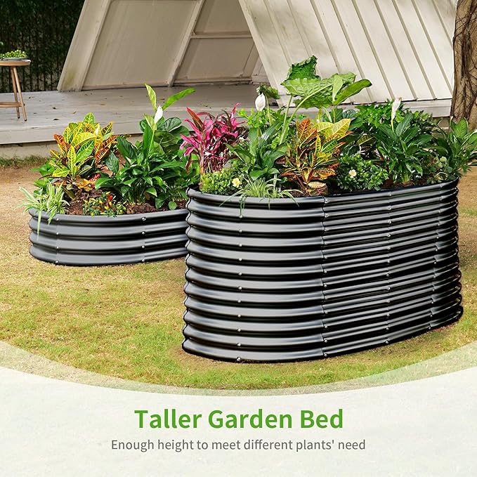 Land Guard 8x4x3ft Oval Galvanized Raised Garden Beds, Large-Capacity Metal Planter Box Outdoor, Durable Deep Raised Garden Bed 3ft Tall, Raised Beds for Gardening Vegetables, Dark Grey-Ruum Studio Home