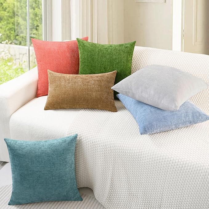 CaliTime Throw Pillow Covers Decorative 16 X 26 Inches Pack of 2 Cozy Chenille Cushion Cases for Couch Sofa Bed Living Room Home Moonbeam Gray-Ruum Studio Home