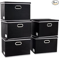 PRANDOM Extra Large Collapsible Storage Bins with Lids [5-Pack] Linen Fabric Foldable Storage Baskets Boxes Organizer Containers Cube with Cover for Bedroom Closet Office Nursery (22.8x15.75x13.8)-Ruum Studio Home