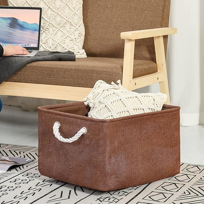 TheWarmHome Organization and Storage Basket for Organizing - 17x14x10 inch 3 Pack Fabric Storage Cubes, Collapsible Storage Bins for Shelves Closet Organizer Toy Gift Cloth (Brown)-Ruum Studio Home