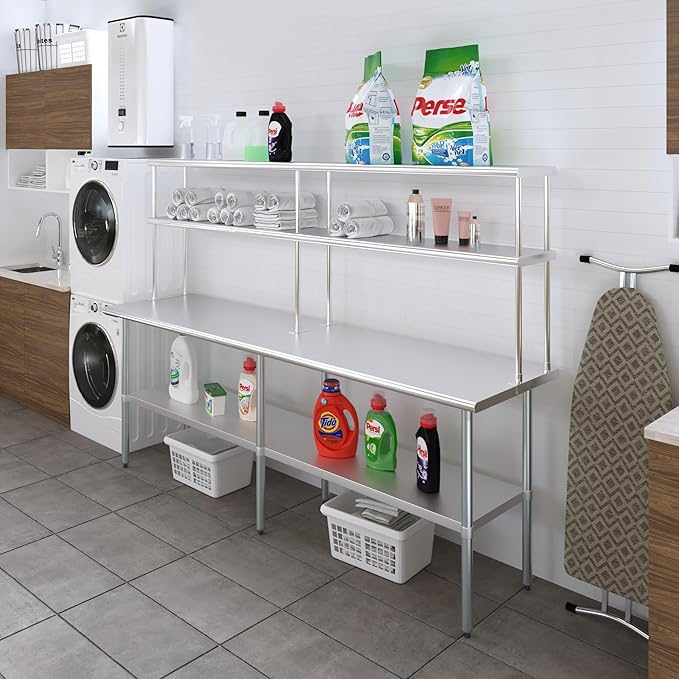 AmGood Double OverShelf Stainless Steel NSF - Many (96" Long x 12" Deep)-Ruum Studio Home