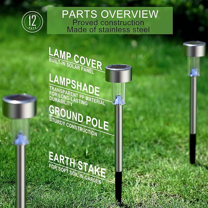 Solar Lights Outdoor Waterproof, Stainless Steel LED Landscape Lighting, Solar Garden Lights Solar Powered, Outdoor Solar Lights for Yard, Pathway, Walkway, Patio , Lawn - 16 Pack ( Multicolor )-Ruum Studio Home