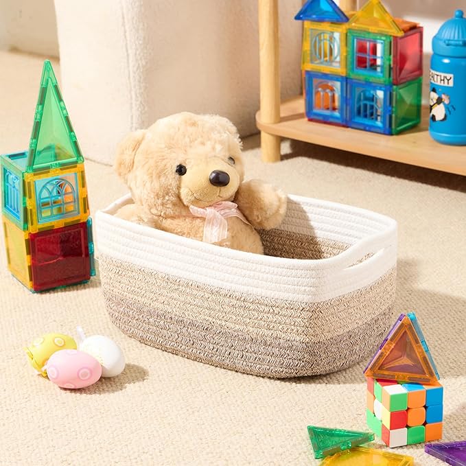 Small Storage Baskets for Organizing | Closet Organizer Bins | Shelf Toy Basket | Woven Rope Baskets | Cube Decorative Box | Shallow Basket | 13x8.5x5.1” | 4 Packs Gradient Brown-Ruum Studio Home