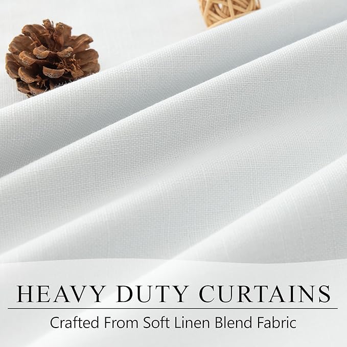 Elegant 100% Blackout White Curtains 144 Inch Long Extra Wide Large 12ft Length Lightweight Linen Textured Thermal Insulating Curtains & Drapes for Living Room Bedroom Window Patio Door Sliding Glass-Ruum Studio Home
