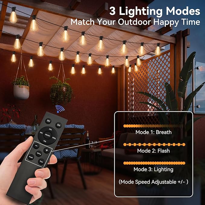 100 FT Outdoor String Lights for Outside, IP65 Waterproof ST38 LED Shatterproof Bulbs, Dimmable & Timable, 3 Light Modes, Hanging Patio Edison Lights for Porch Backyard Cafe Bistro-Ruum Studio Home