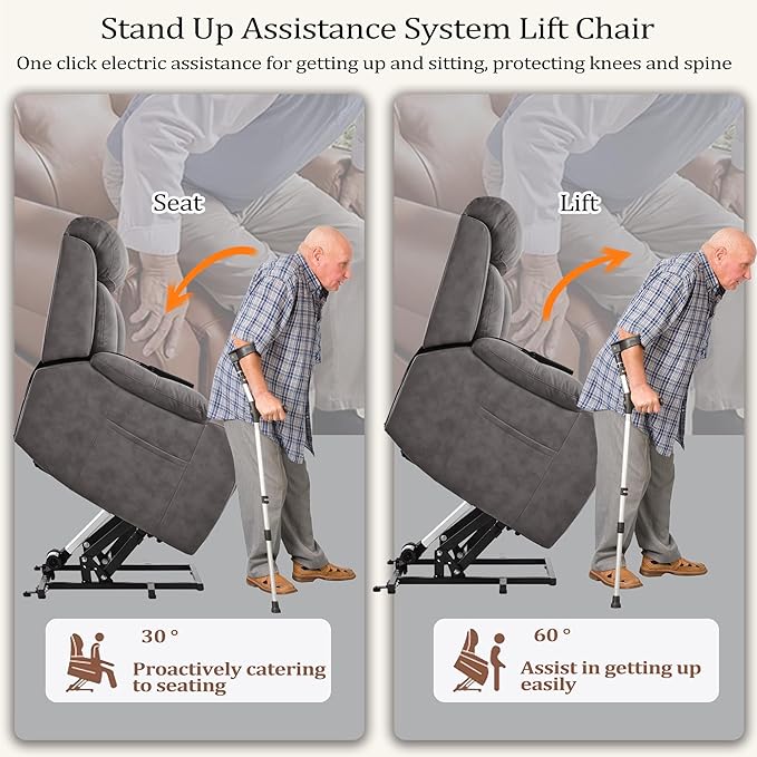 Power Lift Chair Recliners for Elderly, Modern Overstuffed Electric Seniors Recliner Chair with Remote Control Side Pocket for Living Room Bedroom (Dark Grey)-Ruum Studio Home