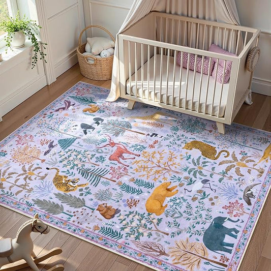 OJIA Animal Print Washable Rug 5x7 Area Rugs for Nursery, Soft Kids Bedroom Rug Ultra-Thin Non-Slip Modern Living Room Carpet, Stain Resistant Throw Carpet for Office Dining Room-Ruum Studio Home