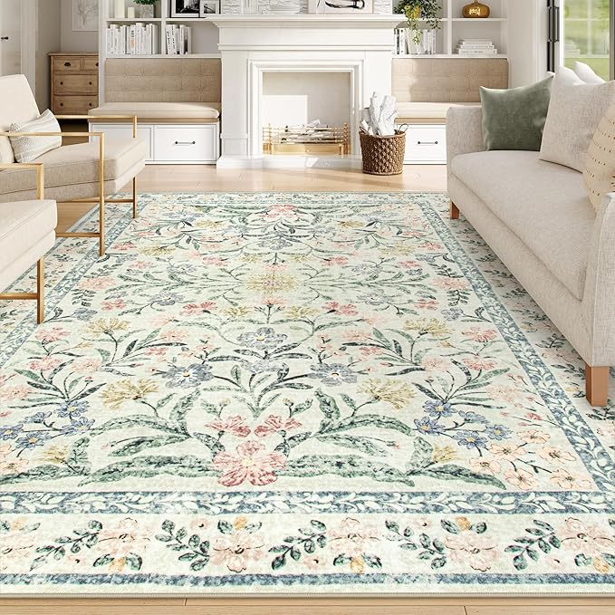 Wonnitar Large Rugs for Living Room, Soft Washable Floral 9x12 Area Rug for Bedroom, Boho Non-Shedding Foldable Carpet for Kids Playroom Apartment Home Decor-Ruum Studio Home